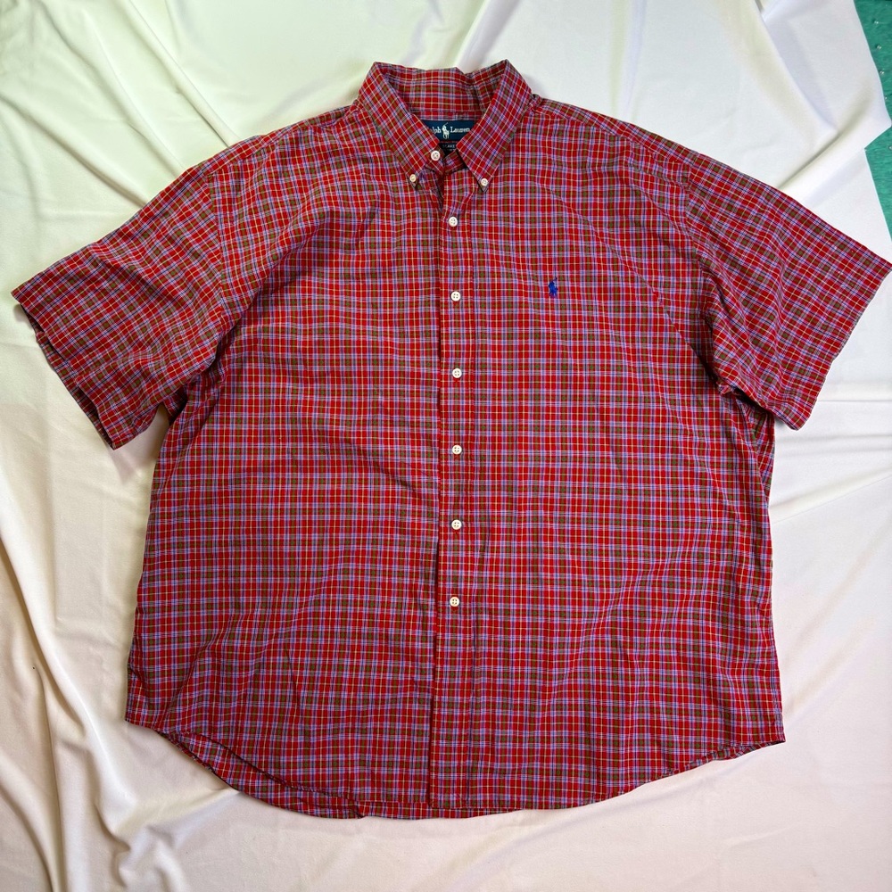 Ralph Lauren Men's Blake Plaid Short Sleeve Button-Up Shirt Pony Size XXL